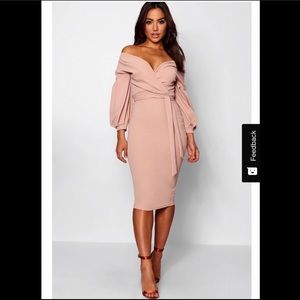 Ivory (white) Off-the-shoulder Midi Dress